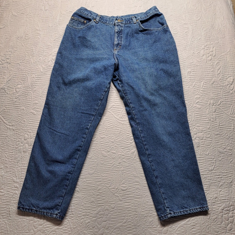 L.L. Bean Flannel Lined Jeans Womens 18W Regular Blue Good Plaid Insulated USA